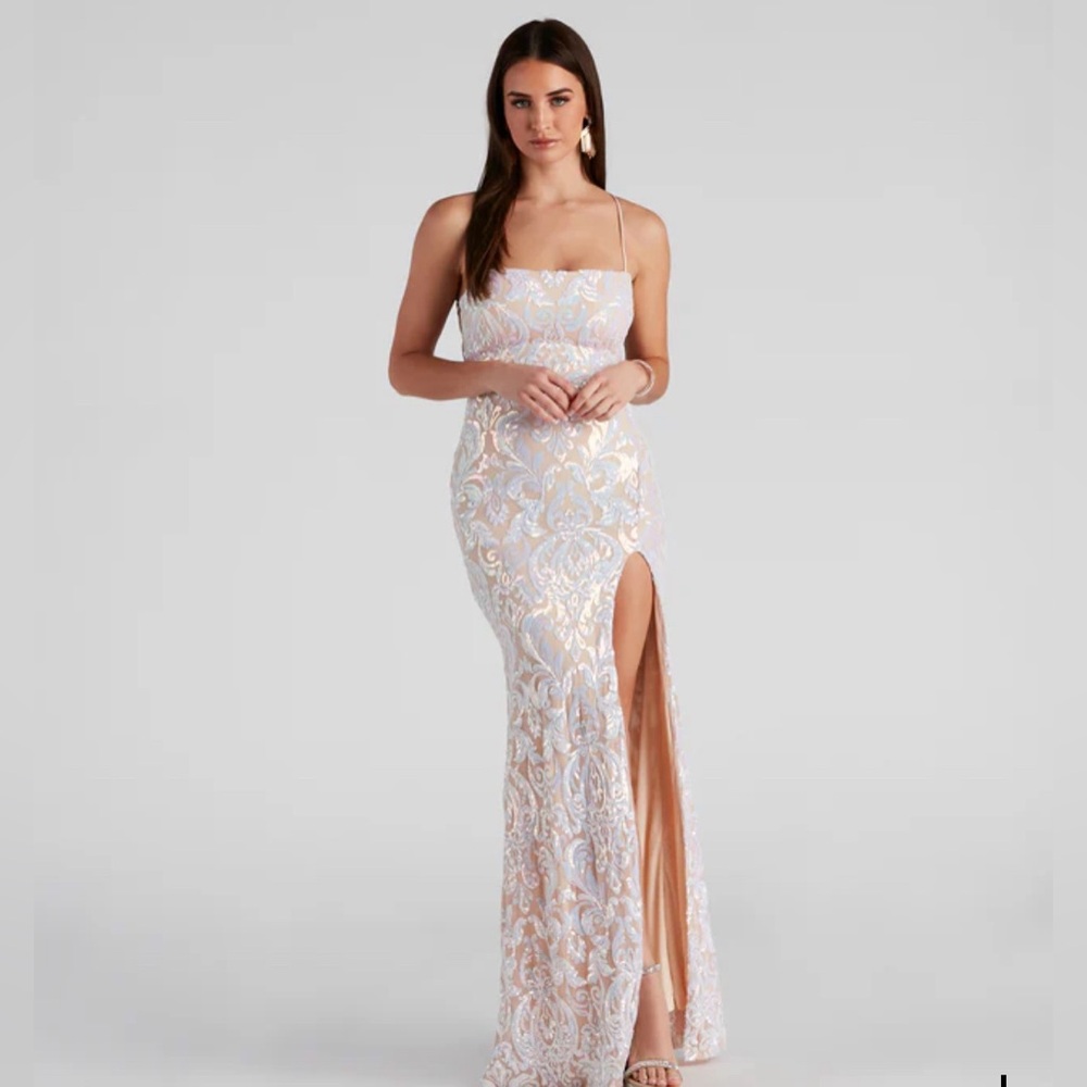 Windsor long sequin dress, white/nude, size S
